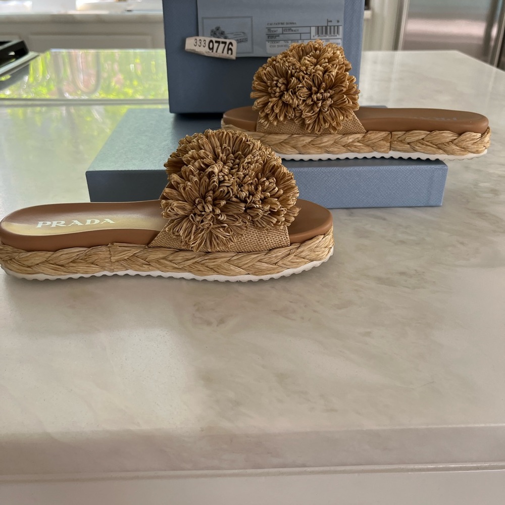 Prada Slides. Raffia Calzature Donna Size 36. Original box and dust bags. - Picture 4 of 5